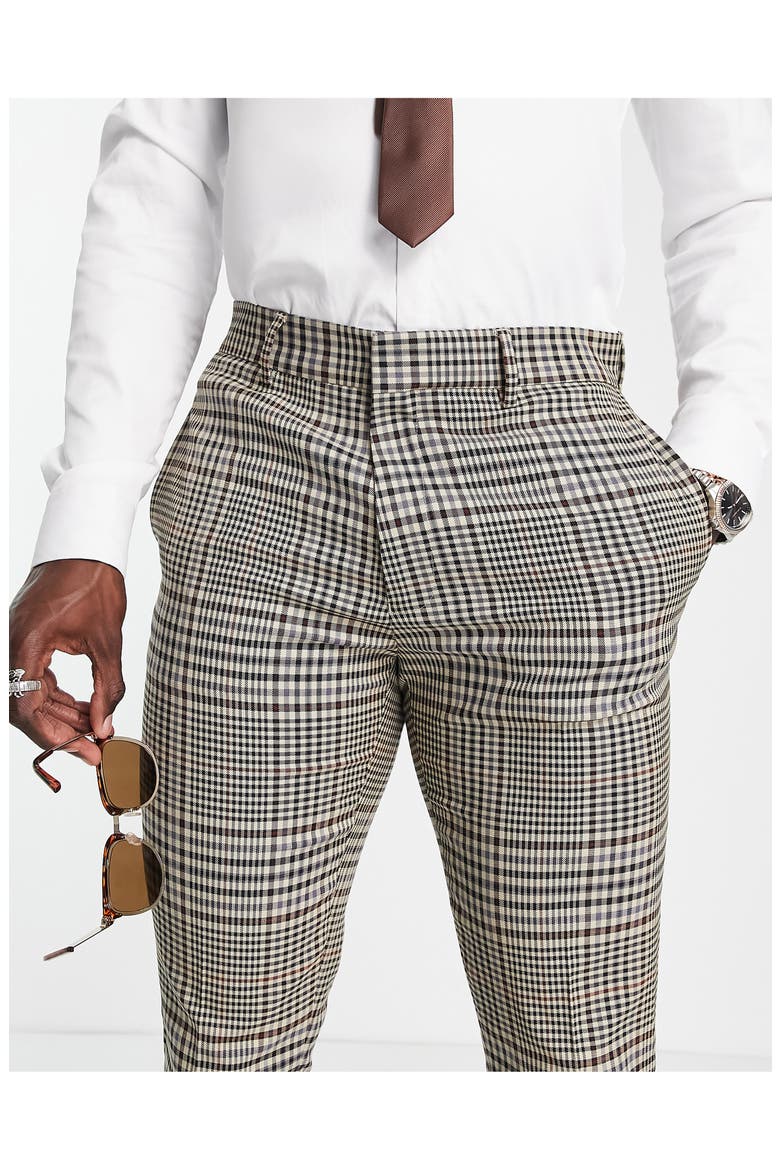 Skinny Fit Check Flare Suit Trousers, Alternate, color, BROWN