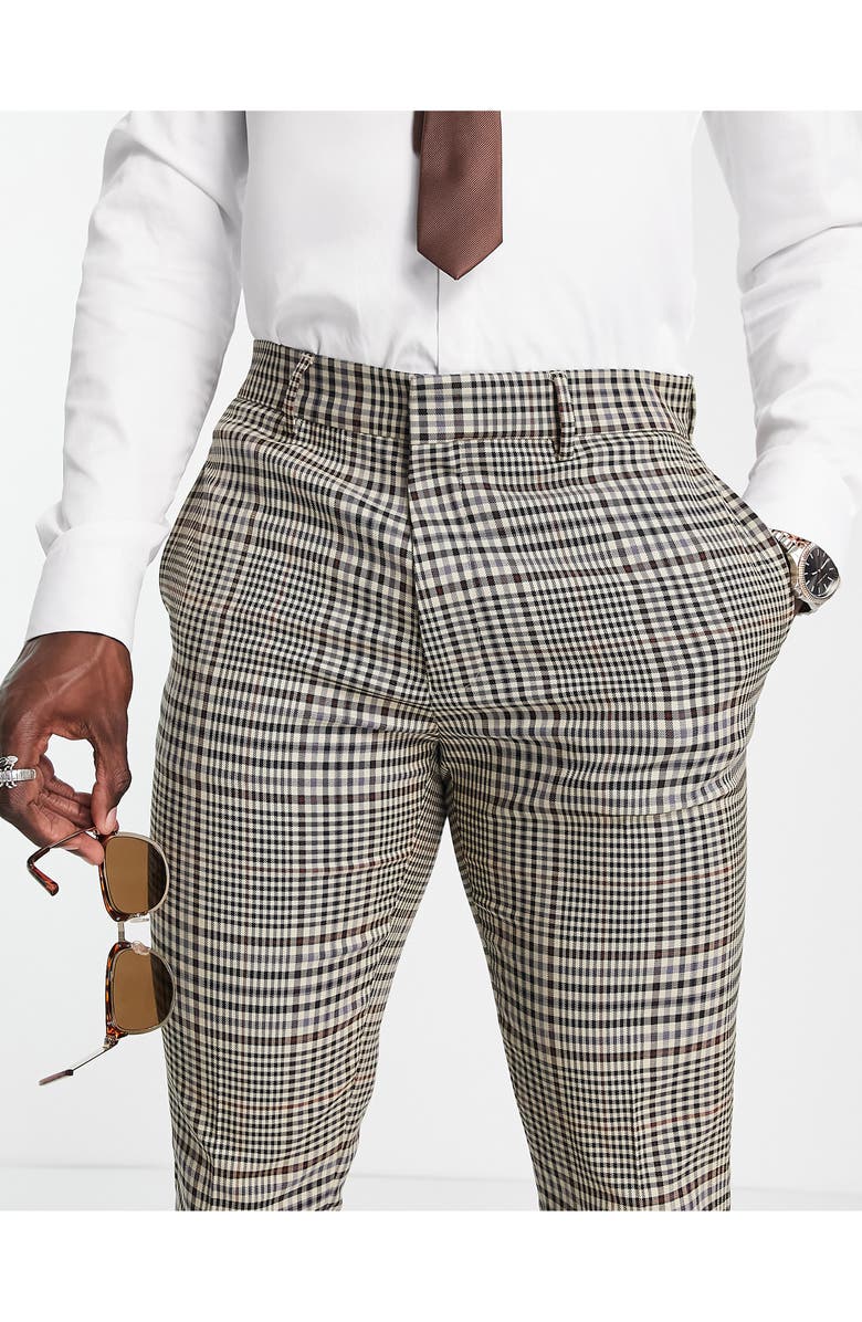 ASOS DESIGN Skinny Fit Check Flare Suit Trousers, Alternate, color, 