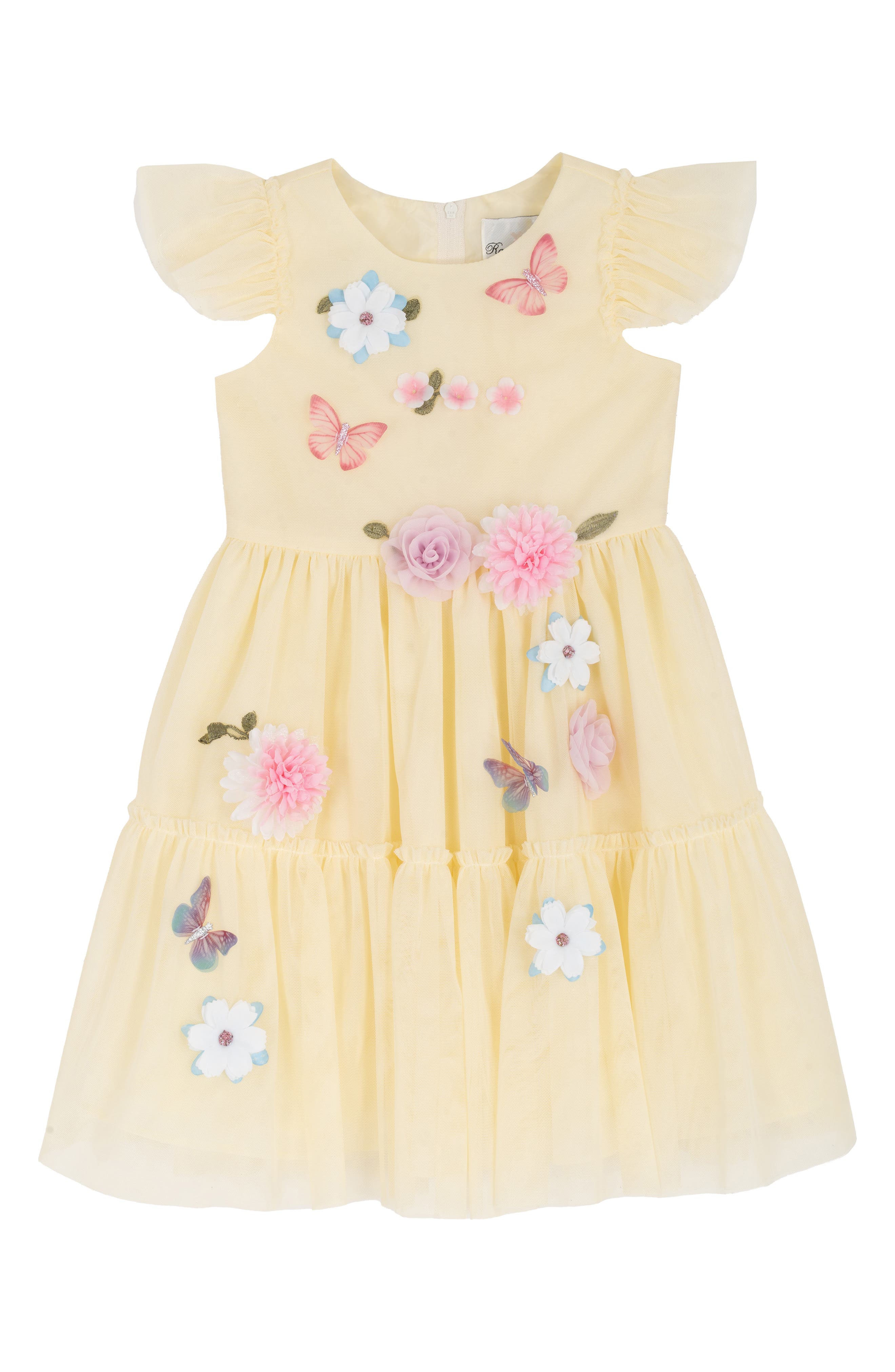 Rare Editions Kids' Solid Mesh 3D Flower Party Dress
