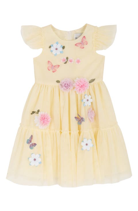 Kids' Solid Mesh 3D Flower Party Dress (Toddler & Little Kid)