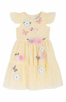 Rare Editions Kids' Solid Mesh 3D Flower Party Dress