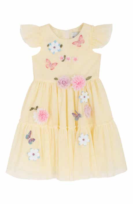 Rare Editions Kids' Solid Mesh 3D Flower Party Dress
