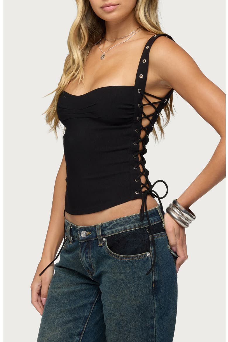 Adi Grommet Corset Tank, Alternate, color, BLACK