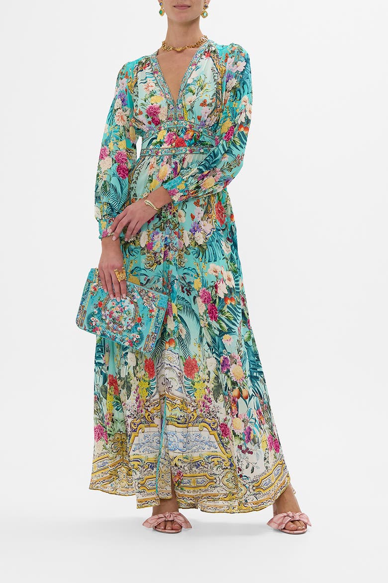 Button Dress With Shaped Waistband Gardens Of Queluz, Alternate, color, Gardens Of Queluz