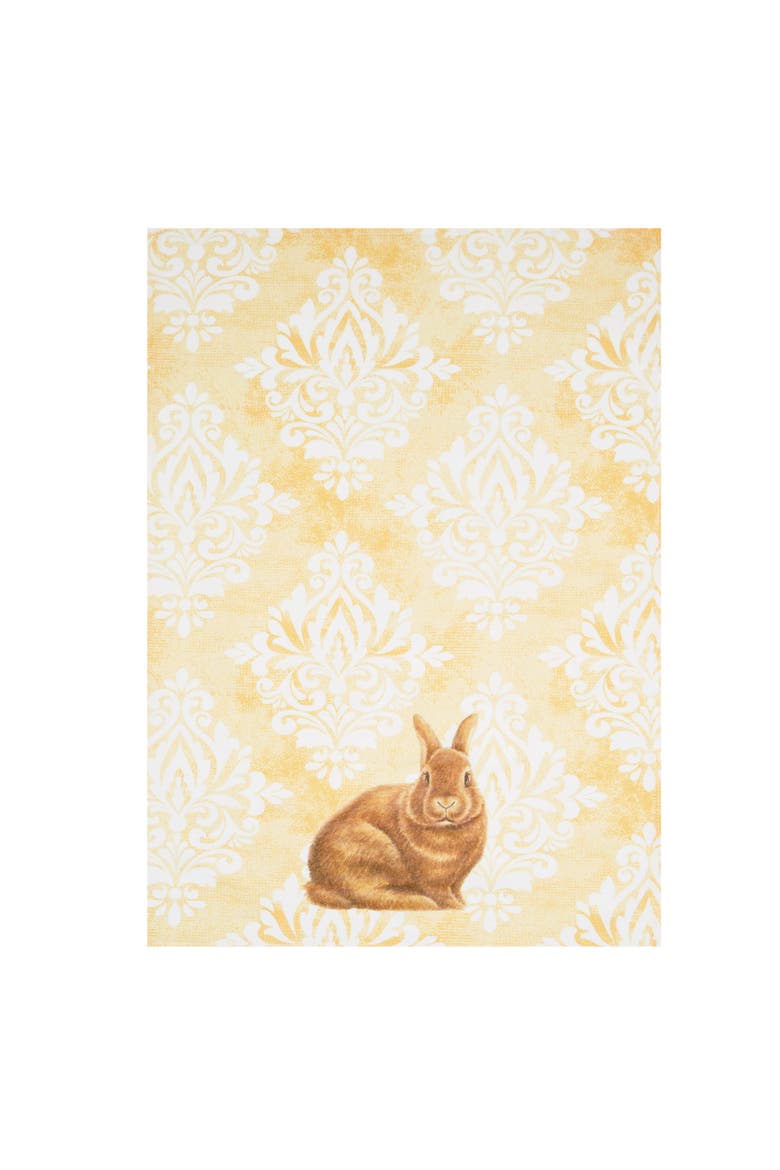 Damask Yellow Bunny Cotton Kitchen Towel, Alternate, color, Yellow