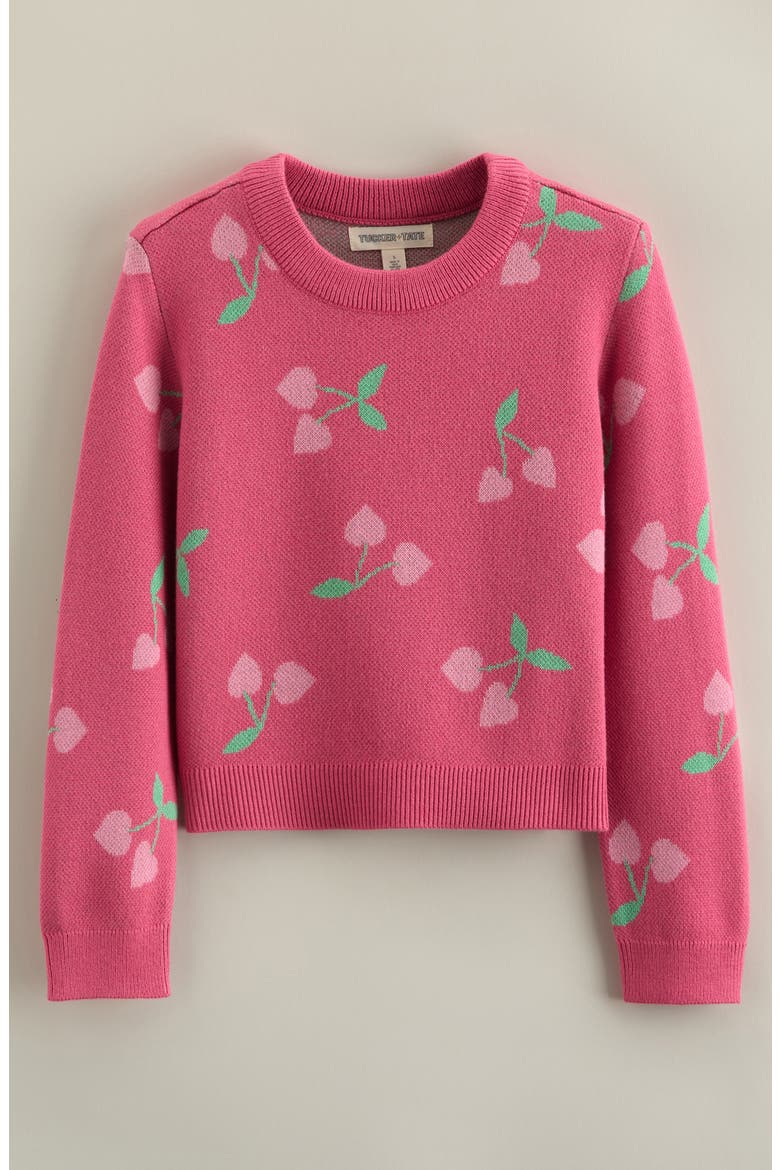 Kids' Pattern Crewneck Sweater, Main, color, PINK FLAMBE CHERRY HEARTS