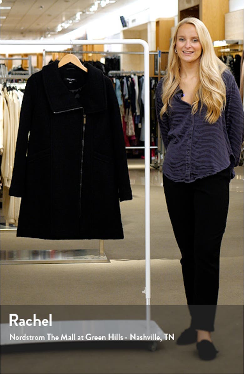 Asymmetric Zip Convertible Collar Bouclé Coat, sales video thumbnail