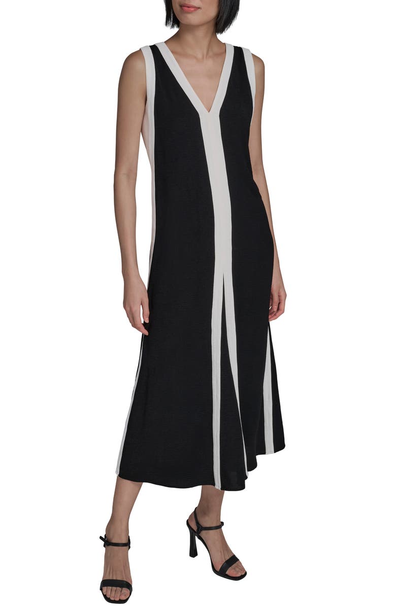 KARL LAGERFELD Aero Wash Colorblock A-Line Dress, Main, color, Black Soft White