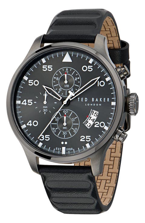 Fulmaar Chronograph Leather Strap Watch, 44mm