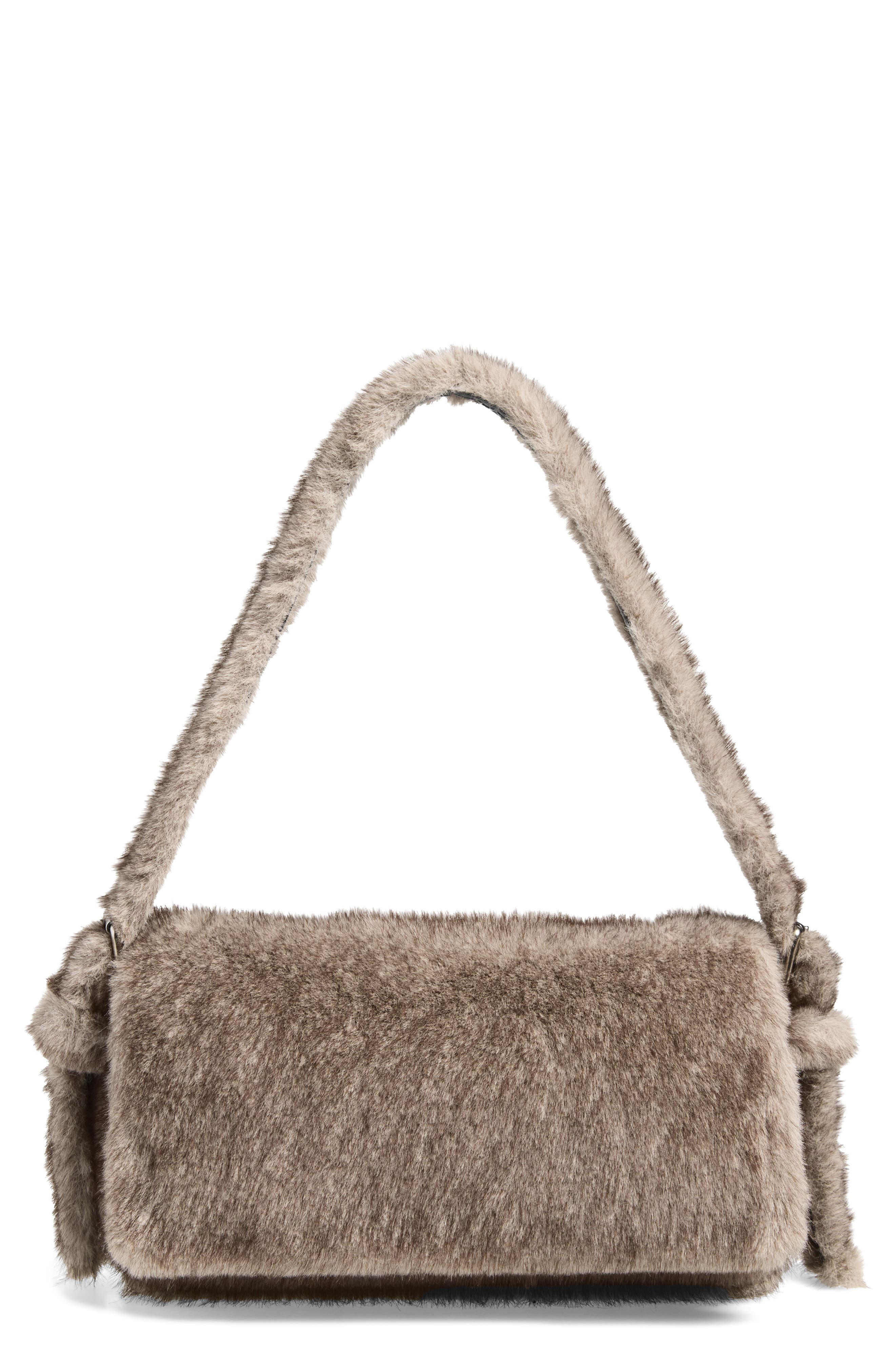 Ricco Slim Faux Fur Flap Bag, Main, color, GREY