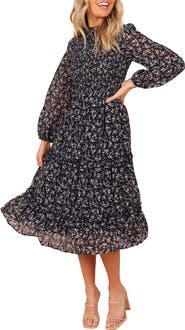Petal & Pup Edwina Floral Long Sleeve Tiered Midi Dress