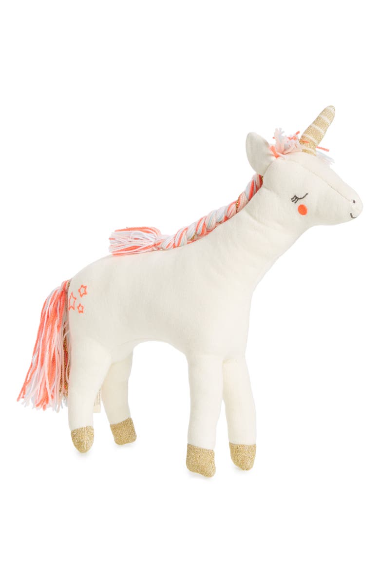 Meri Meri Knit Organic Cotton Unicorn Cushion/Toy, Main, color,