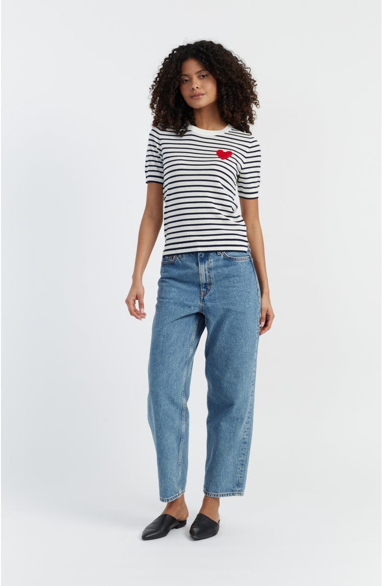 Chinti & Parker Pure Merino Heart Breton Short Sleeve Sweater, Alternate, color, Cream/Navy/True Red