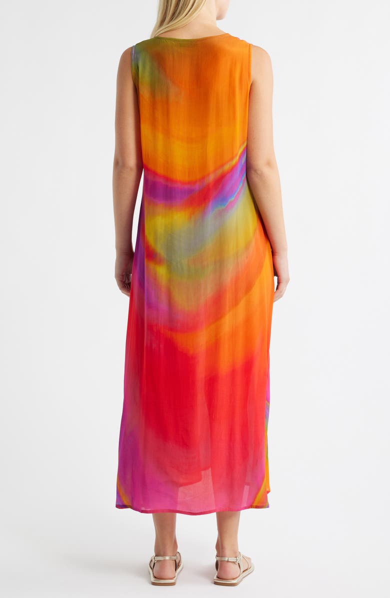 APNY Print V-Neck Sleeveless Chiffon Midi Dress, Alternate, color, Orange Multi