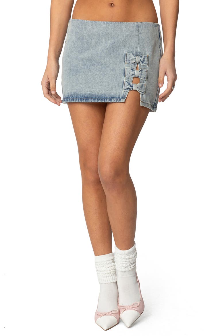 Bowdie Washed Denim Miniskirt, Main, color, LIGHT-BLUE