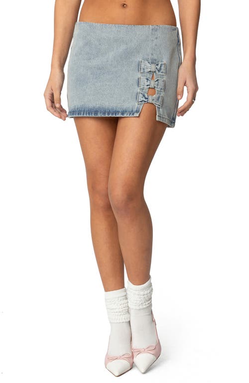 Shop Edikted Bowdie Washed Denim Miniskirt In Light-blue