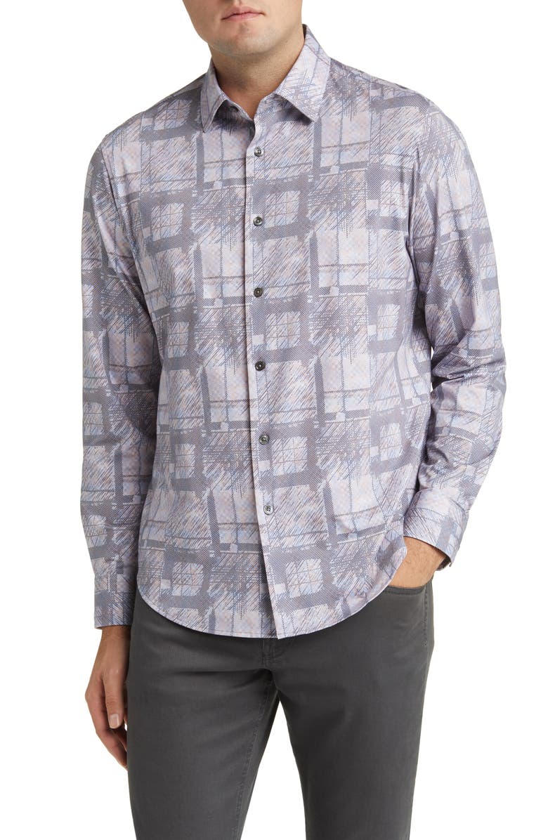 Bugatchi James OoohCotton<sup>®</sup> Abstract Print Stretch Cotton Button-Up Shirt, Main, color, 
