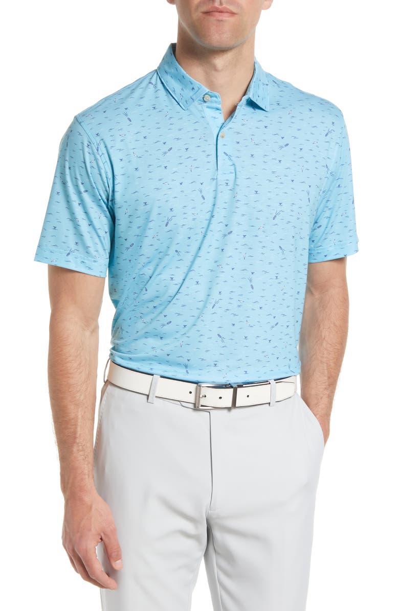 Peter Millar Men's drirelease<sup>®</sup> Whales & Waves Print Short Sleeve Performance Polo, Main, color,