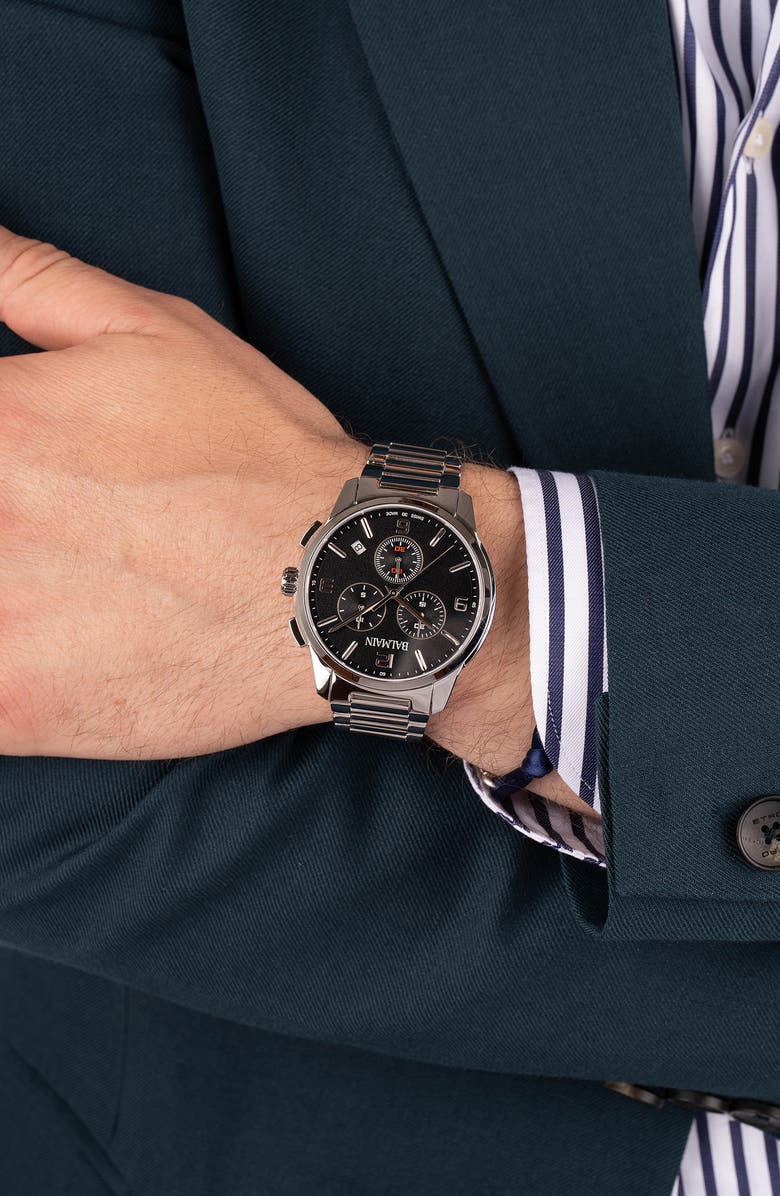 BALMAIN WATCHES Madrigal Chronograph Bracelet Watch, 42mm, Alternate, color, Silver