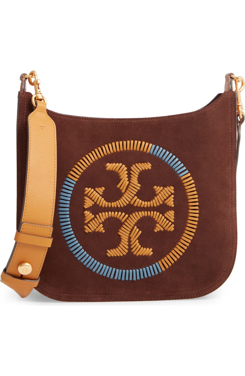 Tory Burch Ella Whipstitched Logo Leather Crossbody Bag, Main, color,