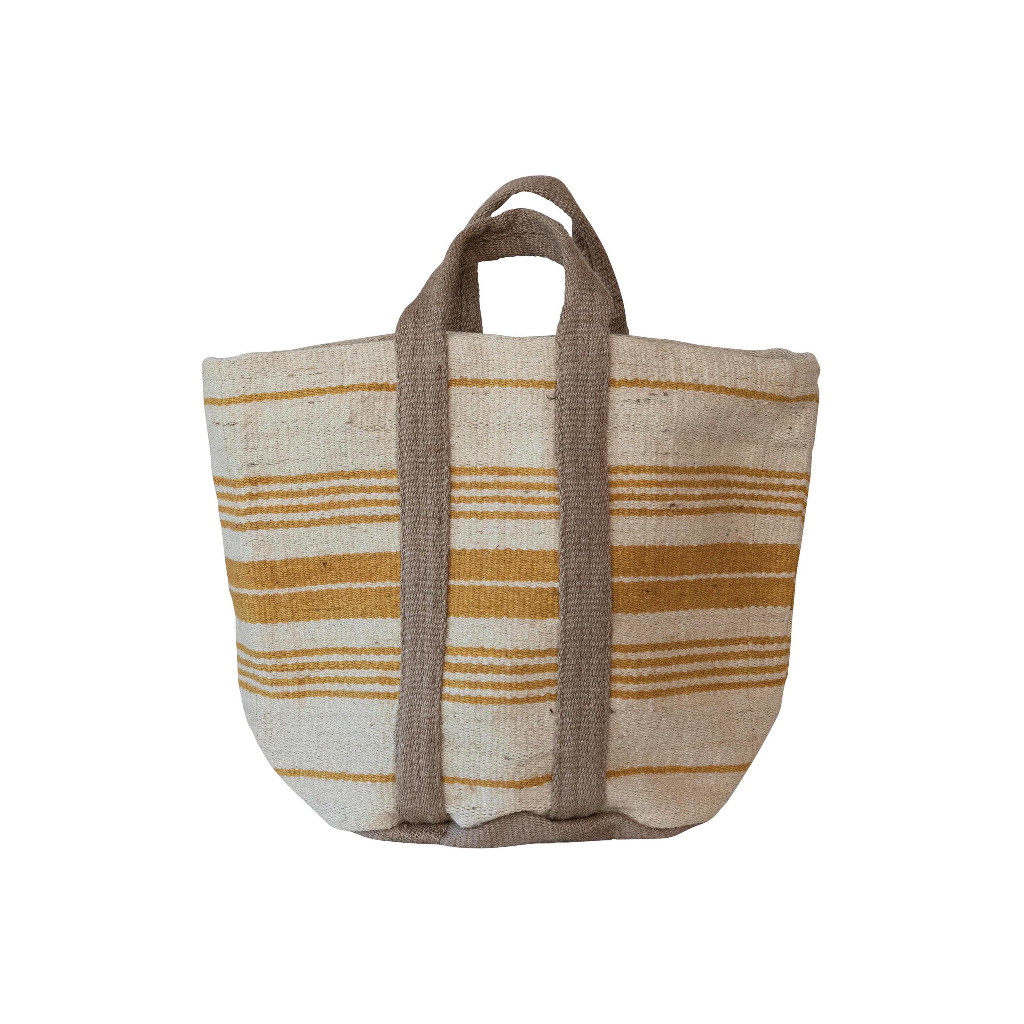Storied Home Jute And Cotton Tote Bag With Stripes And Handles, Cream, Yellow, And Natural In Multi