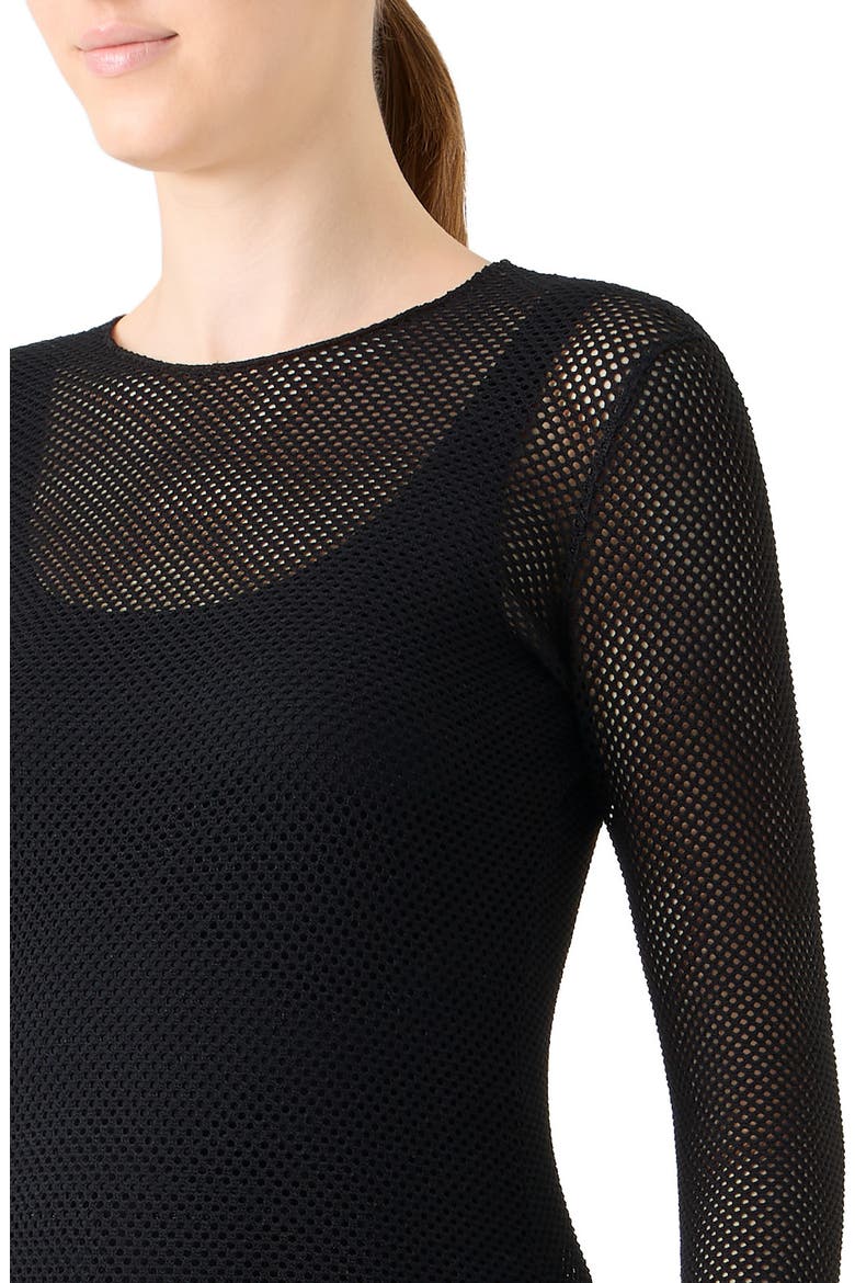 Long Sleeve Sheer Fishnet Top, Alternate, color, BLACK