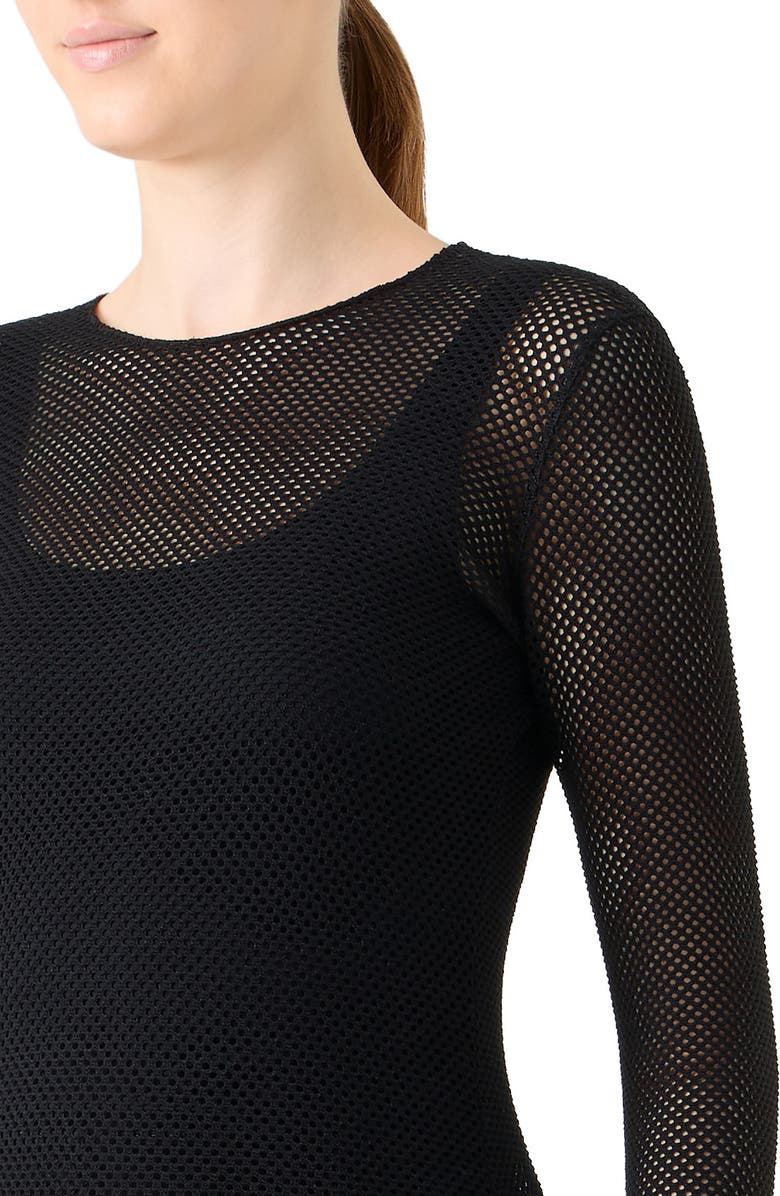 Akris punto Long Sleeve Sheer Fishnet Top, Alternate, color, Black
