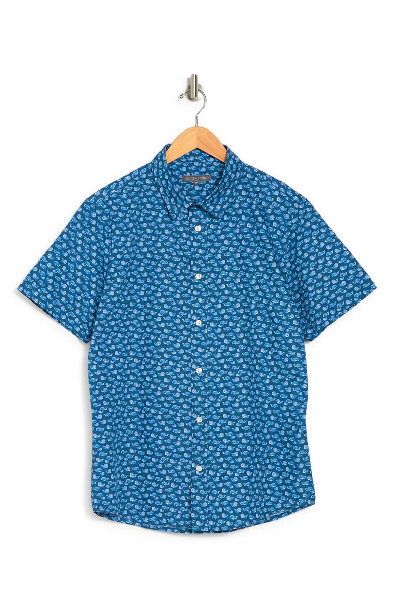 Slate & Stone Whale Print Short Sleeve Button Front Shirt, Alternate, color,