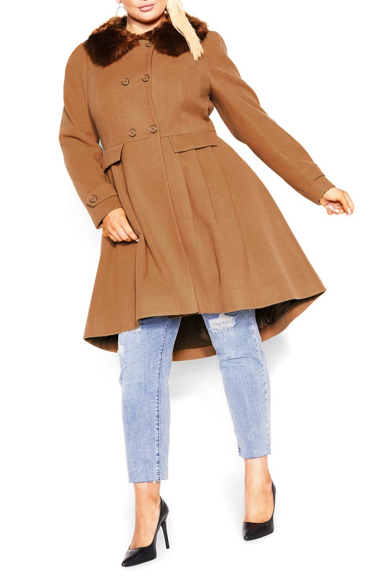Grandiose Coat with Faux Fur Collar, Main, color, SAND