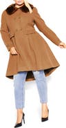 City Chic Grandiose Coat with Faux Fur Collar