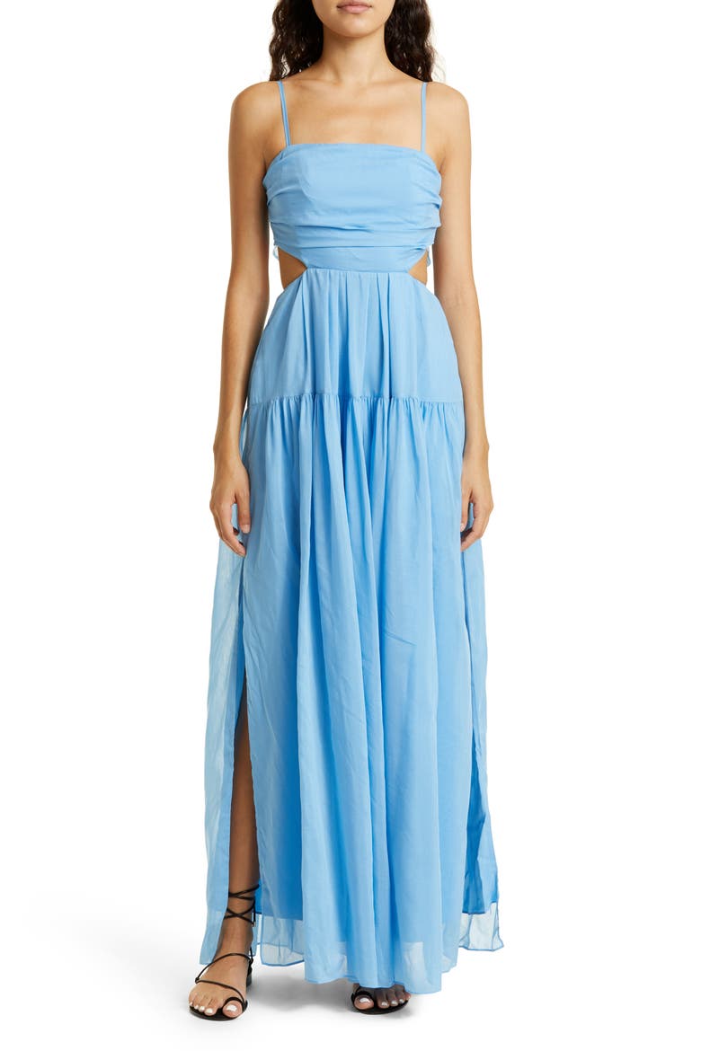 Cutout Cotton & Silk Dress, Main, color, AZUL BLUE