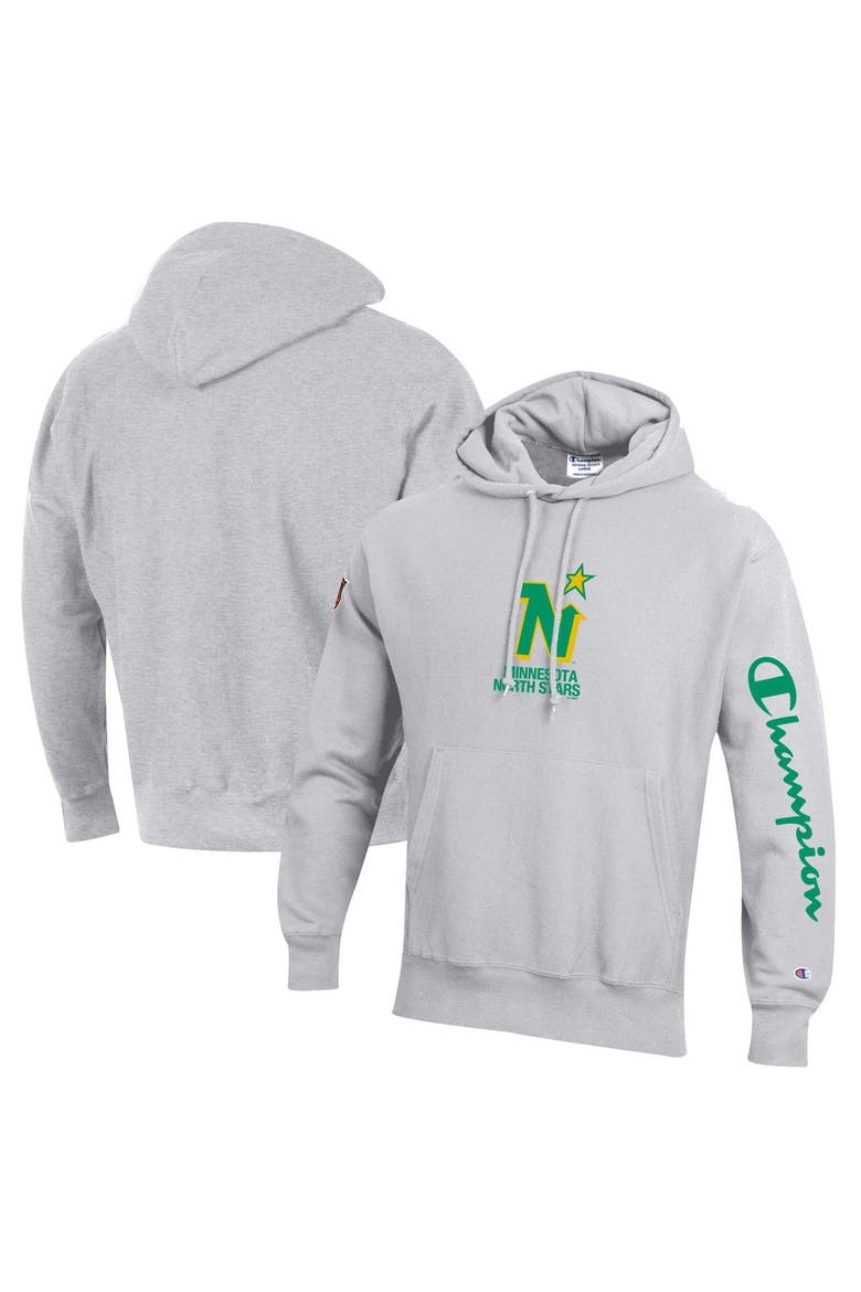 Men's Champion Heathered Gray Minnesota North Stars Reverse Weave Pullover Hoodie, Main, color, Heather Gray