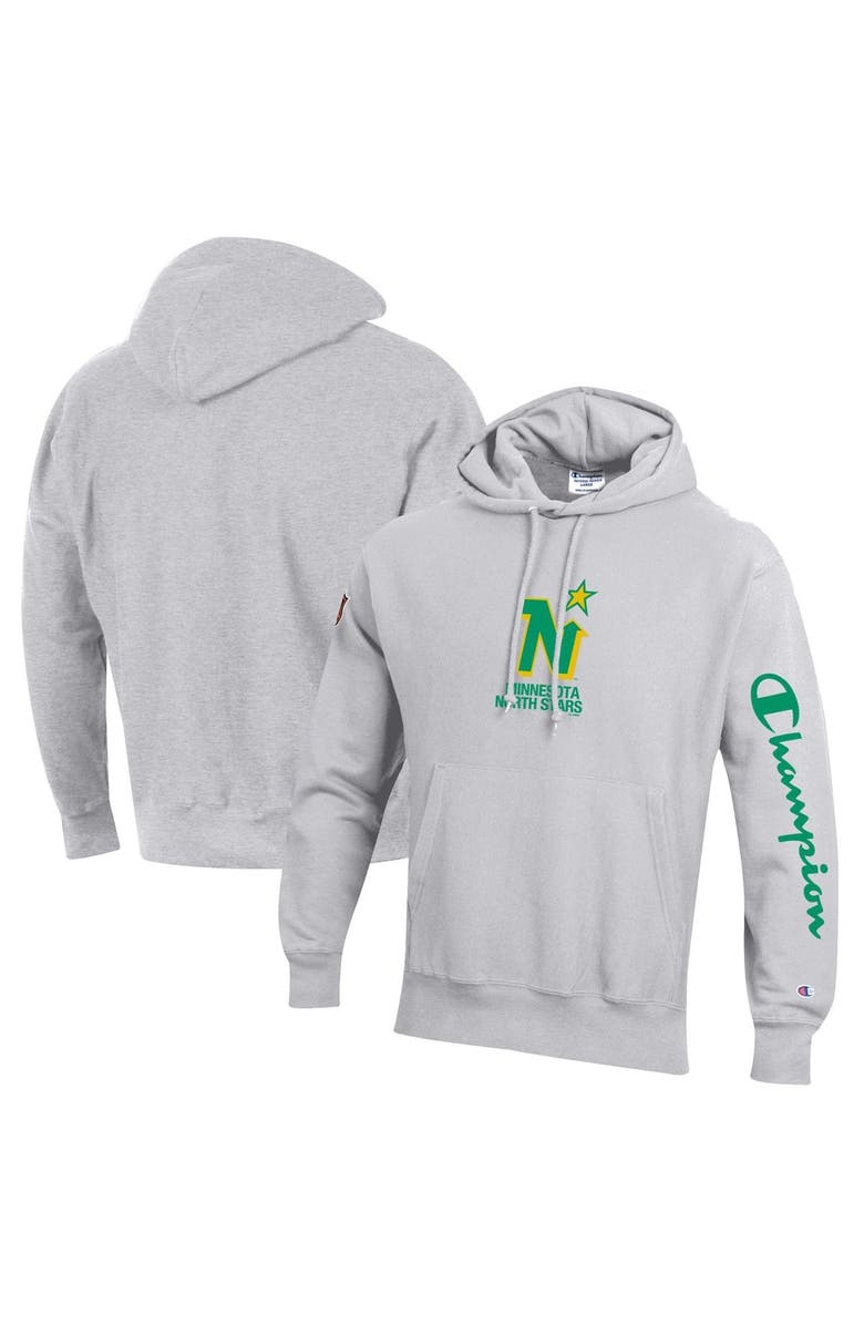 Champion Men's Champion Heathered Gray Minnesota North Stars Reverse Weave Pullover Hoodie, Main, color, 