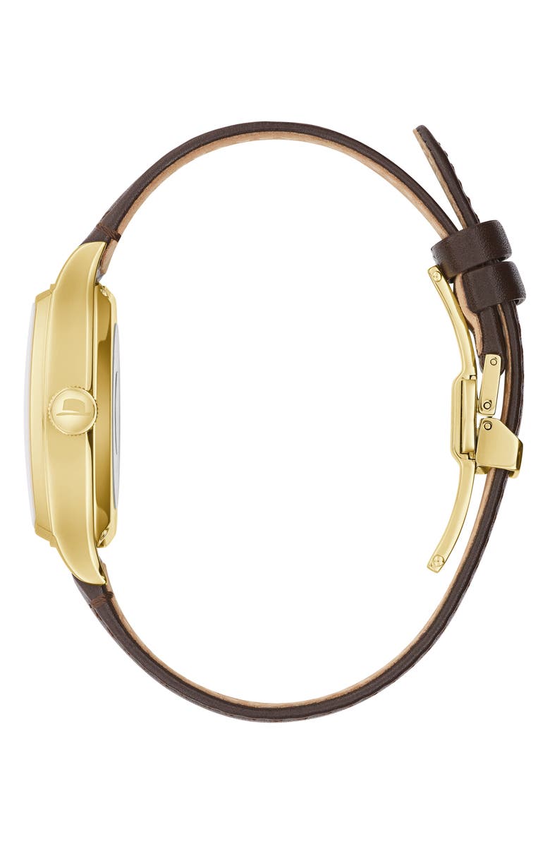 BULOVA Frank Sinatra Young at Heart Leather Strap Watch, 33.5mm, Alternate, color, Gold-Tone