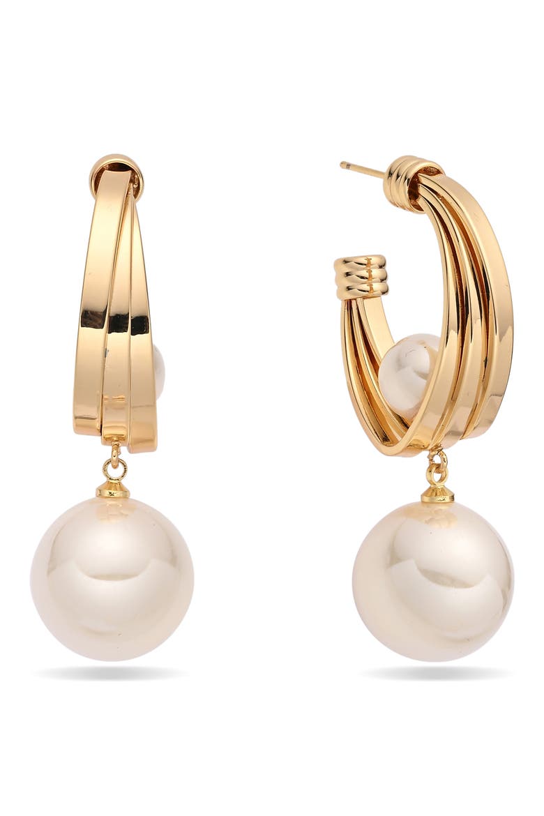 Lumeria Imitation Pearl Hoop Earrings, Main, color, GOLD
