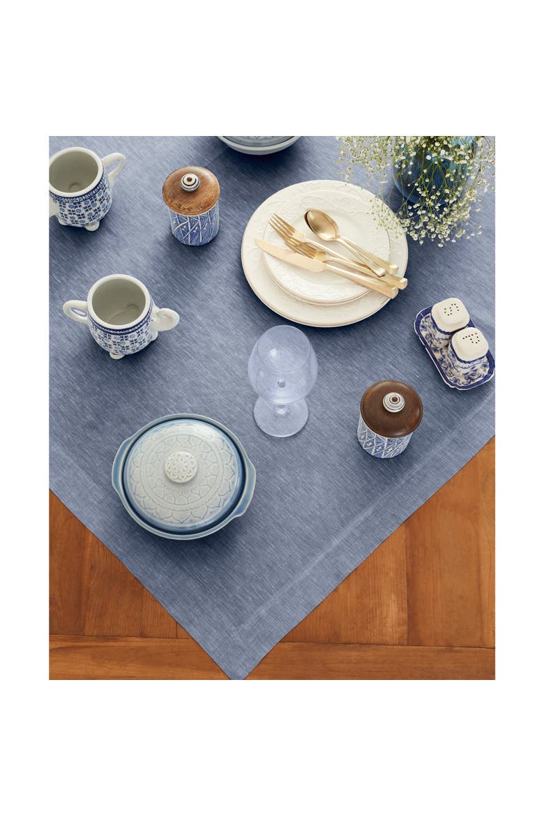 Linen Table Throw 52 x 52 Inch - Athena, Alternate, color, Chambray Indigo