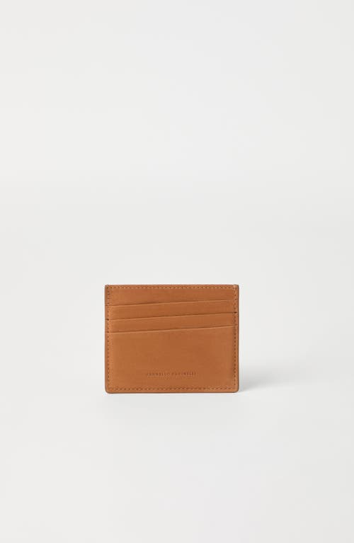 Brunello Cucinelli Brown Suede Card Holder With Embossed Logo In Brown