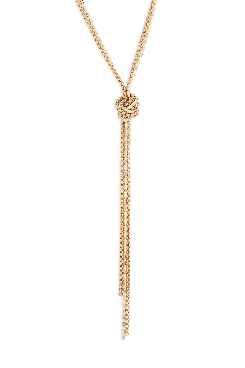 Coated Sparkle Knotted Y-Necklace, Main, color, WHITE- GOLD
