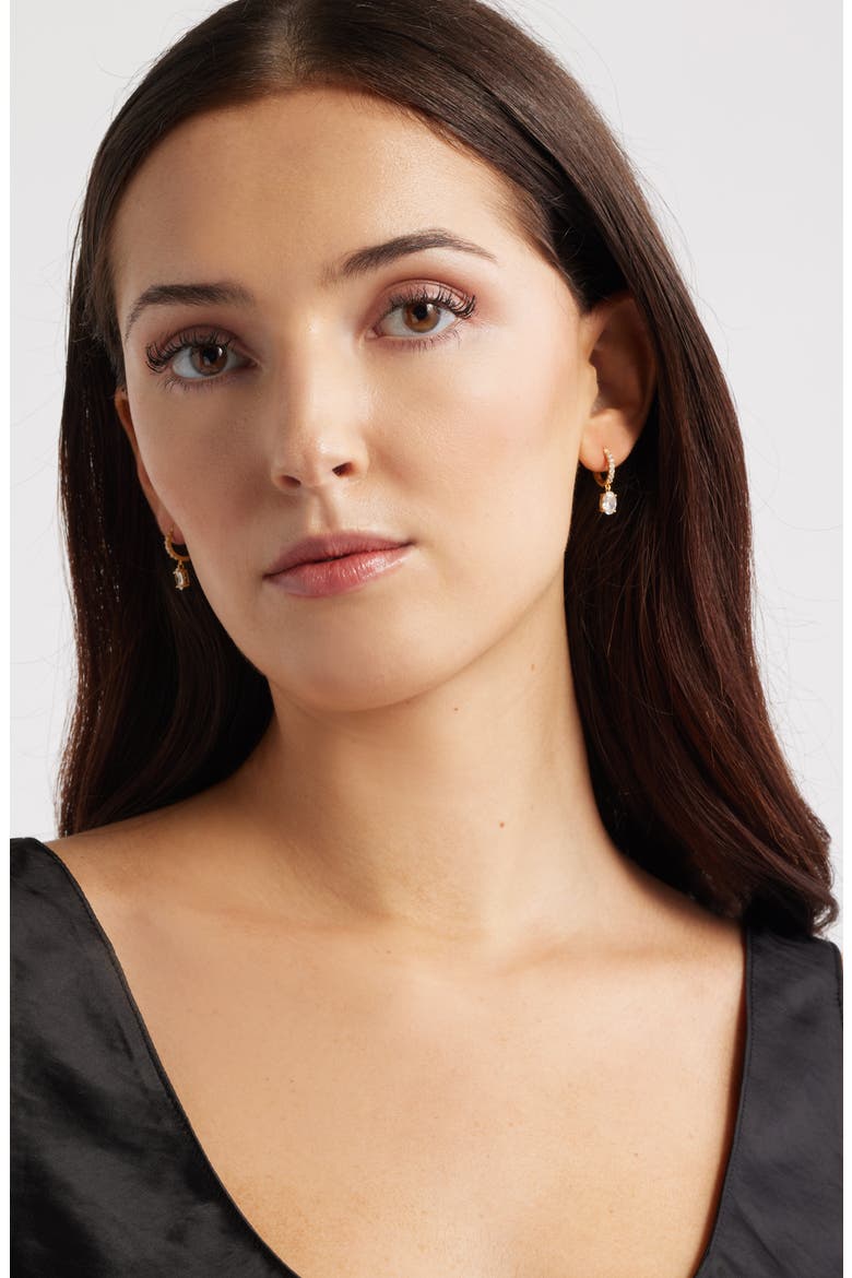 Cubic Zirconia Huggie Drop Earrings, Alternate, color, 14K GOLD PLATED