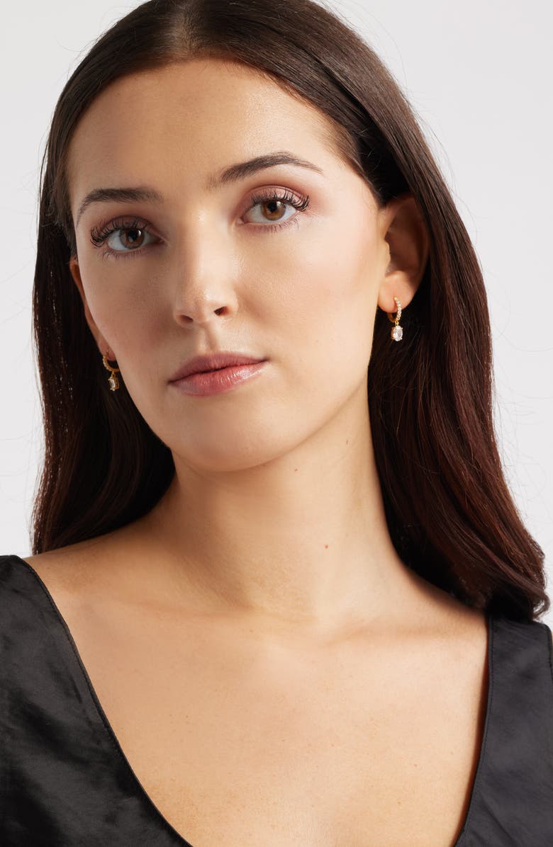 Nordstrom Cubic Zirconia Huggie Drop Earrings, Alternate, color, 14K Gold Plated