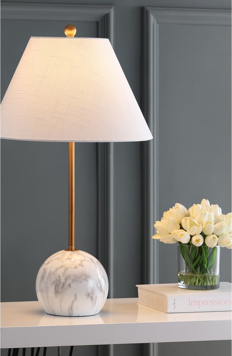 JONATHAN Y Miami 29" Minimalist Resin/Metal LED Table Lamp, Alternate, color, Gold/White