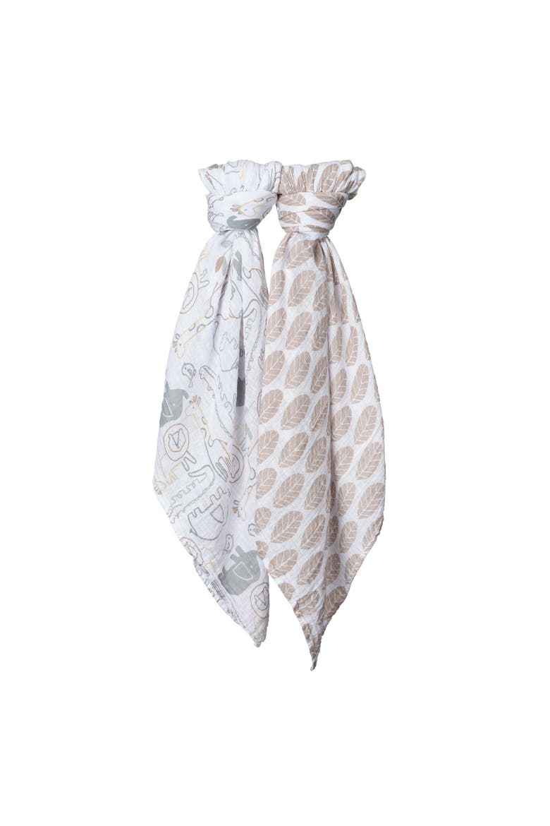 Jungle Story 100% Cotton Muslin Safari Swaddle Blankets - 2 Pack, Alternate, color, White