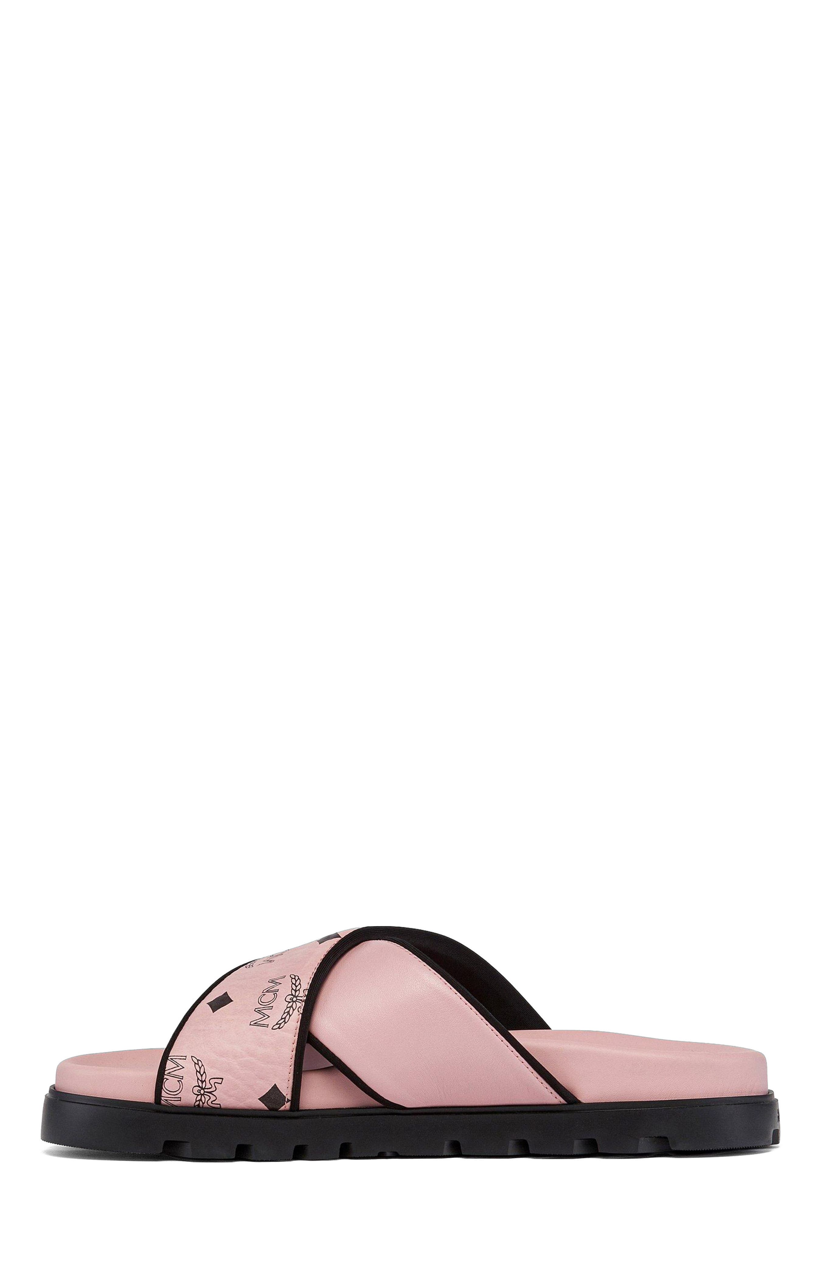 MCM Cross Sandal in Visetos Leather Mix, Alternate, color, Soft Pink