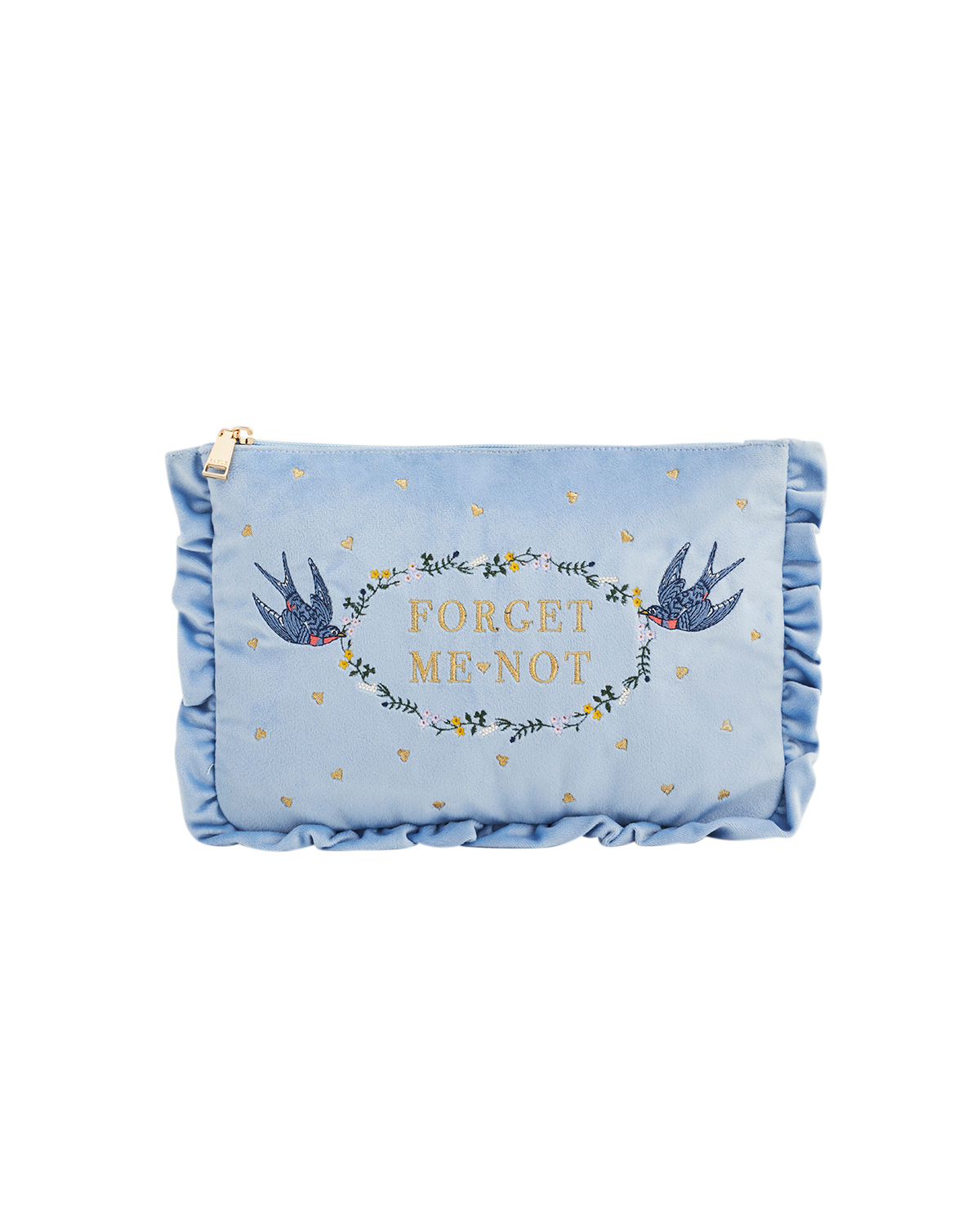 Forget Me Not Velvet Embroidered Pouch, Main, color, Light/Pastel Blue