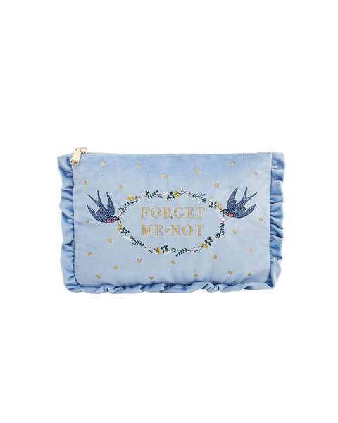 Forget Me Not Velvet Embroidered Pouch