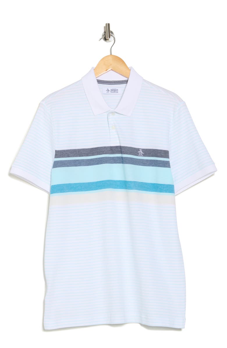 Original Penguin Chest Stripe Birdseye Piqué Polo, Alternate, color, Bright White