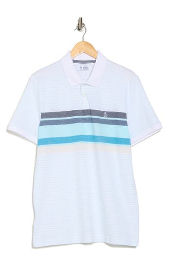 Original Penguin Chest Stripe Birdseye Piqué Polo In Bright White