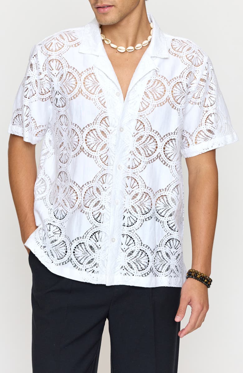 Raga Floral Lace Camp Shirt, Main, color, White
