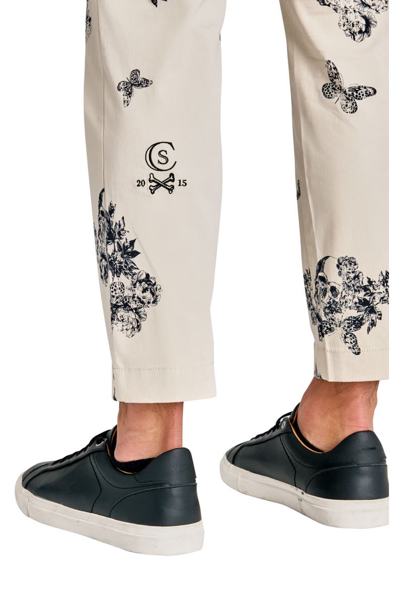 Slim Fit Skull Pleated Drawstring Pants, Alternate, color, ECRU