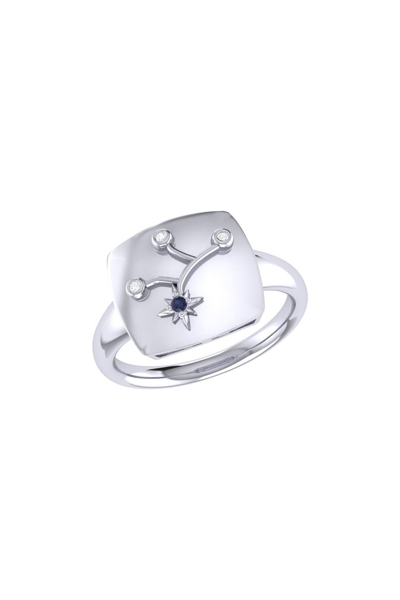 Virgo Blue Sapphire & Diamond Signet Ring in Sterling Silver, Alternate, color, Silver